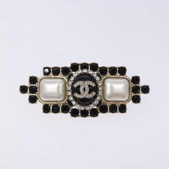 CHANEL COCO Mark Brooch metal Black CC Auth BA4085M - Picture 2 of 12